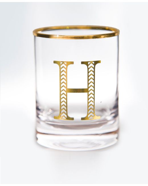 Qualia Glass Monogram Rim and Letter H Double Old Fashioned Glasses Set Of 4