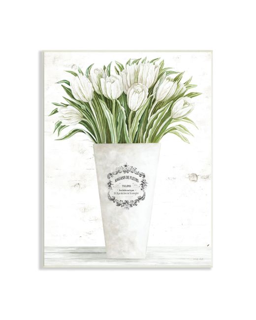 Stupell Industries White Tulip Bouquet Parisian Vase Floral Arrangement Wall Plaque Art 13 x 19