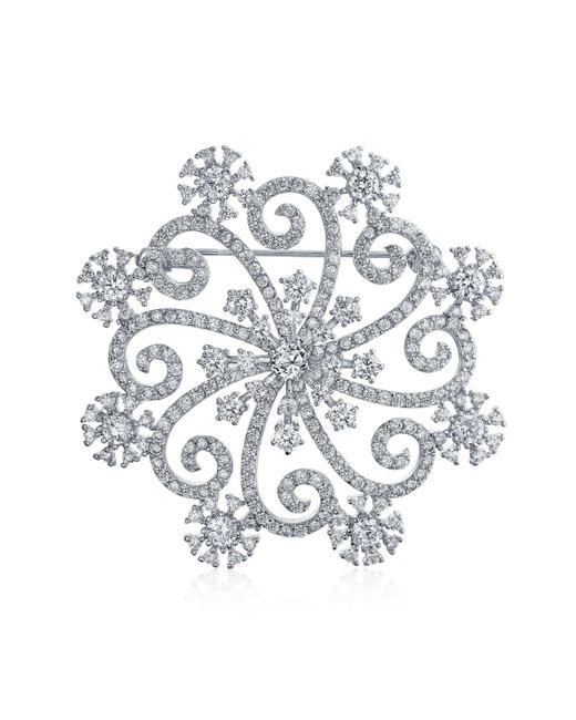 Bling Jewelry Large Frozen Winter Swirl Holiday Party Cz Cubic Zirconia Scarf Christmas Statement Snowflake Brooch Pin For