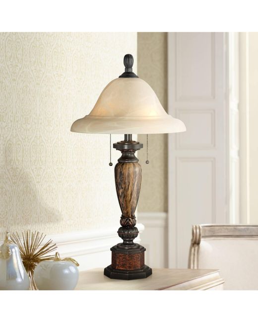 Kathy Ireland Sonnet Traditional Vintage like Table Lamp 28 Tall Warm Bronze Faux Marble Alabaster Glass Mushroom Shade for Living Room Bedroom House Bedside Night