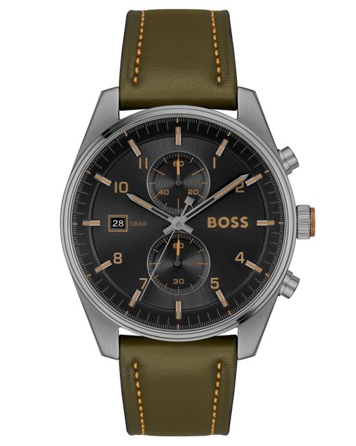 Boss Skytraveller Quartz Fashion Chrono Leather Watch 44mm