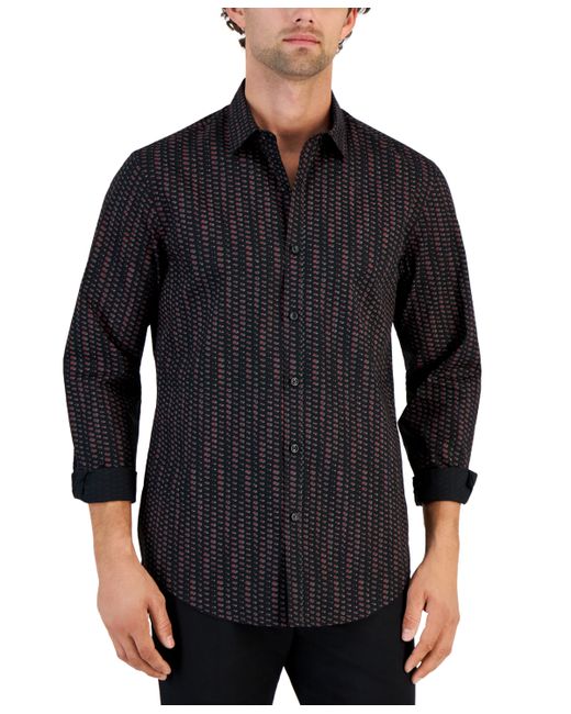 Alfani Round Geometric Print Long-Sleeve Button-Up Shirt Created for