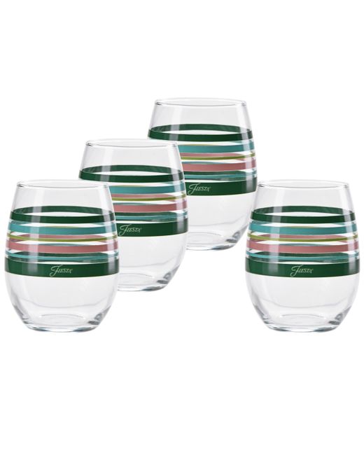Fiesta Tropical Stripes Stemless Wine Glasses Set of 4 Turquoise Lemongrass and Peony