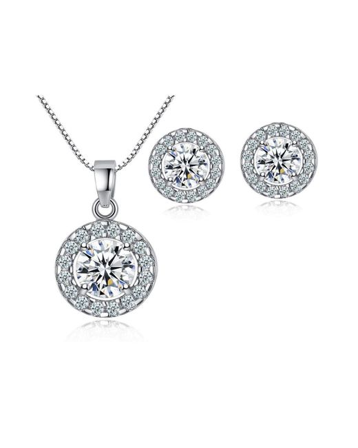 Hollywood Sensation Cubic Zirconia Necklace Set with Halo Earring Settings
