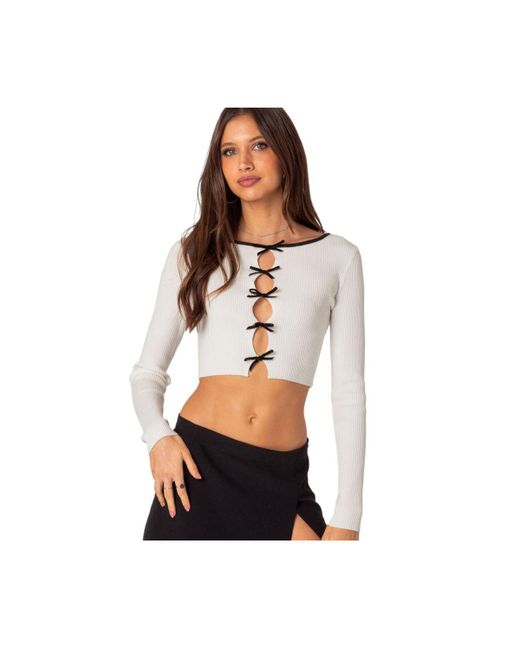 Edikted Billy bow cut out ribbed crop top