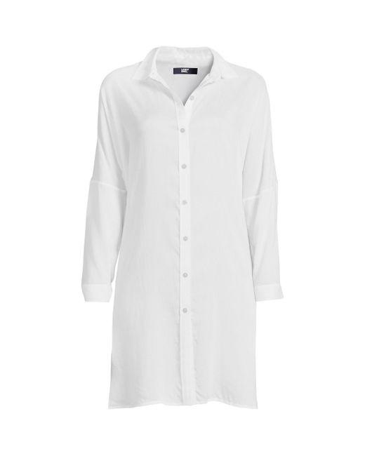 Lands' End Sheer Oversized Button Front Swim Cover-up Shirt