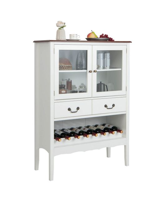Sugift Sideboard Buffet Cabinet with 2 Tempered Glass Doors