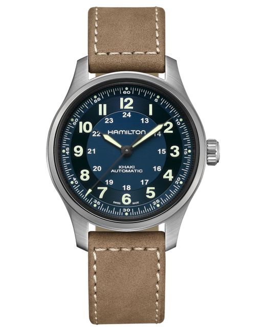 Hamilton Swiss Automatic Khaki Field Brown Leather Strap Watch 42mm