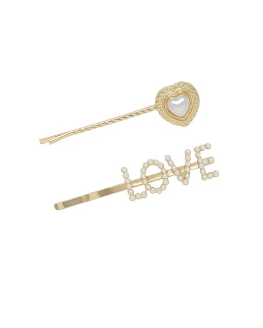 Ettika Imitation Pearl and Tone Love Heart Hair Pin Set