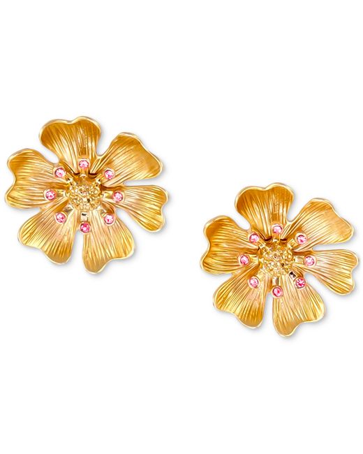 Laura Ashley Gold-Tone Pave Imitation Pearl Flower Button Earrings