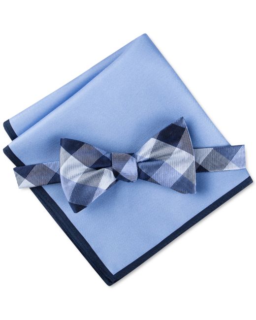 Tommy Hilfiger Buffalo Check Bow Tie Solid Pocket Square Set