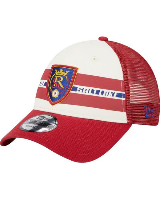 New Era Red Real Salt Lake Team Stripes 9FORTY Trucker Snapback Hat