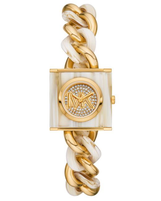 Michael Kors Chain Lock Three-Hand Alabaster and Gold-Tone Stainless Steel Watch 25mm