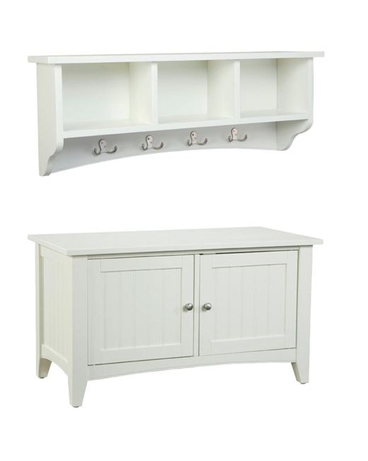 Alaterre Furniture Shaker Cottage Storage Coat Hook with Cabinet Bench Set