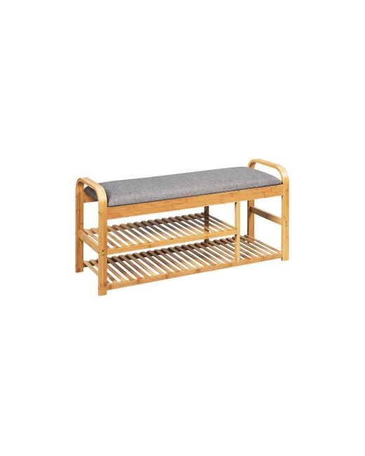 Slickblue 3-Tier Bamboo Shoe Rack Bench with Cushion-Natural