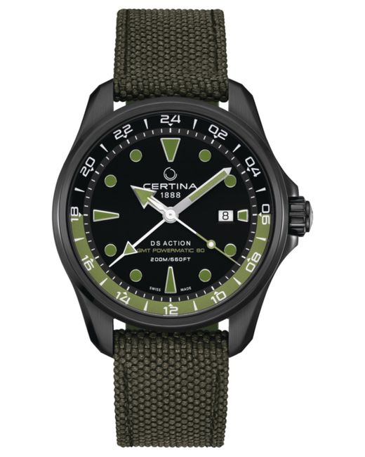 Certina Swiss Automatic Ds Action Gmt Green Synthetic Strap Watch 43mm