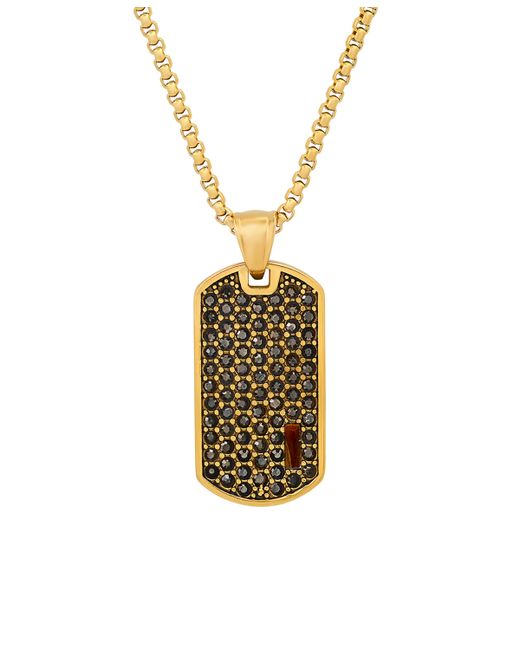 SteelTime 18k Stainless Steel Simulated Diamonds and Tiger Eye Dog Tag Pendant