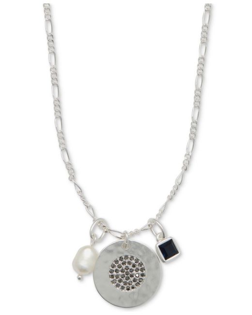 Lucky Brand Tone Pave Disc Pearl Necklace 16 3 extender