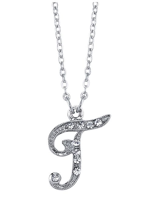 2028 Silver-Tone Crystal Initial Necklace 16 Adjustable T
