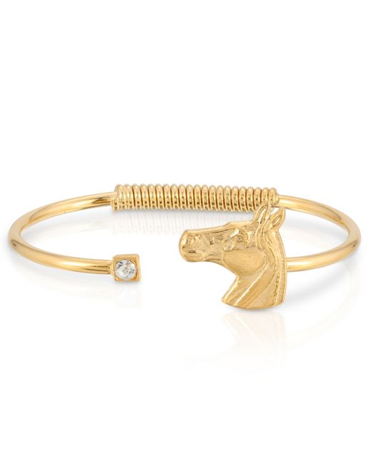 2028 14K Gold-Tone Dipped Clear Crystal and Horse Accent Hinge Bracelet