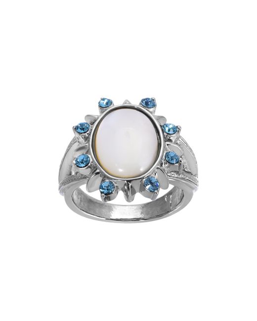 2028 Silver-Tone Mother of Pearl and Aqua Stone Ring