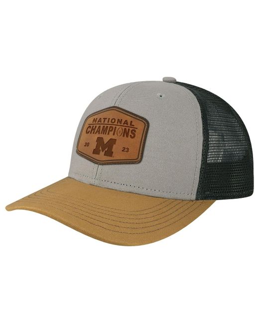 Legacy Athletic Tan Michigan Wolverines College Football Playoff 2023 National Champions Mid-Pro Leather Trucker Adjustable Hat
