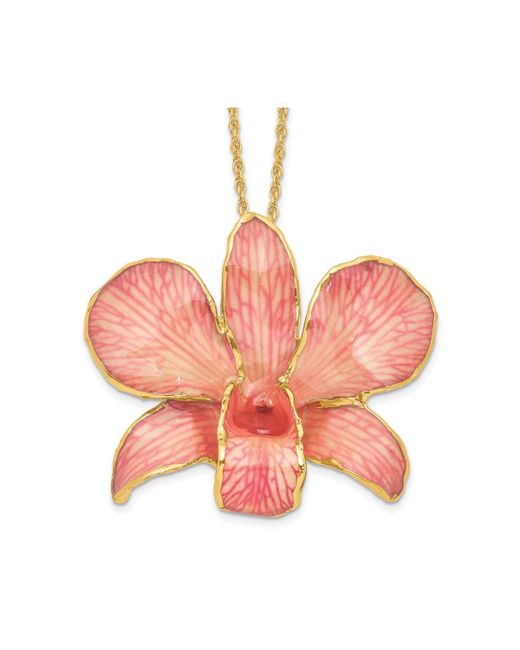 Diamond2Deal 24K Gold-trim Lacquer Dipped Dendrobium Orchid Gold-tone Necklace