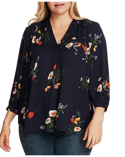 Vince Camuto Plus Print 4-Sleeve V-Neck Top