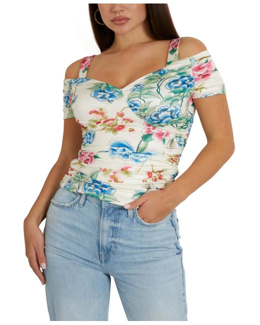 Guess Emily Sweetheart-Neck Cold-Shoulder Top