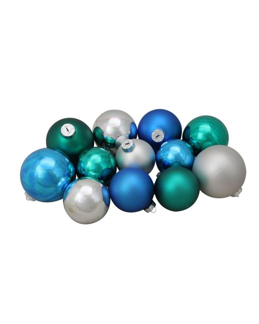 Northlight 72ct Turquoise and Silver Shiny Matte Glass Ball Christmas Ornaments 3.25-4