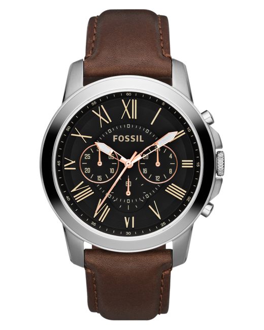 Fossil Chronograph Grant Leather Strap Watch Black