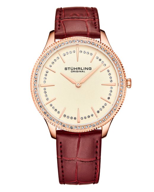 Stuhrling Red Genuine Leather Strap Watch 38mm