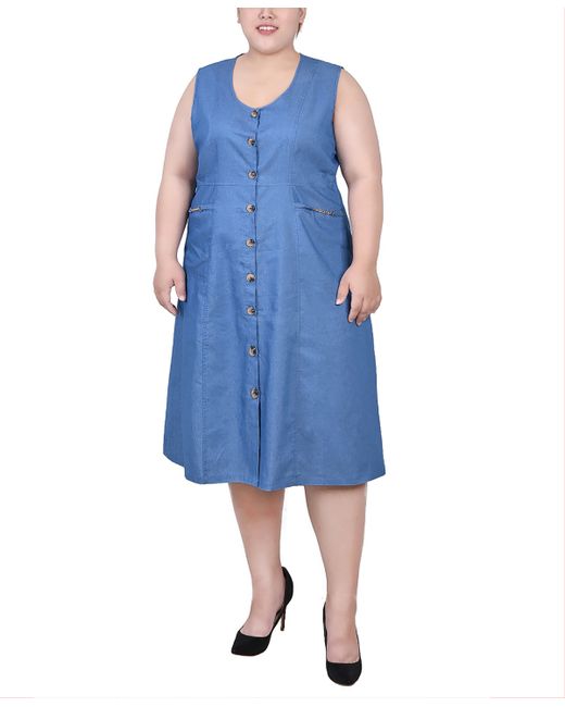 Ny Collection Plus Sleeveless Chambray Dress with Hardware