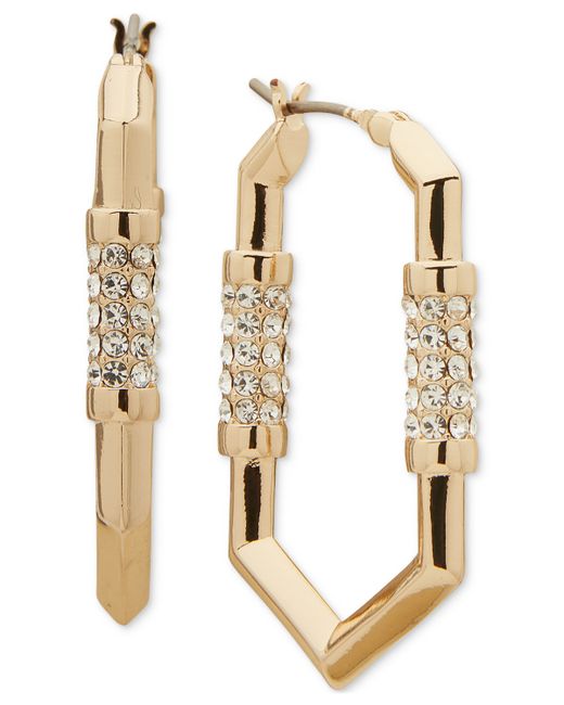 Karl Lagerfeld Medium Pave Geometric Link Hoop Earrings