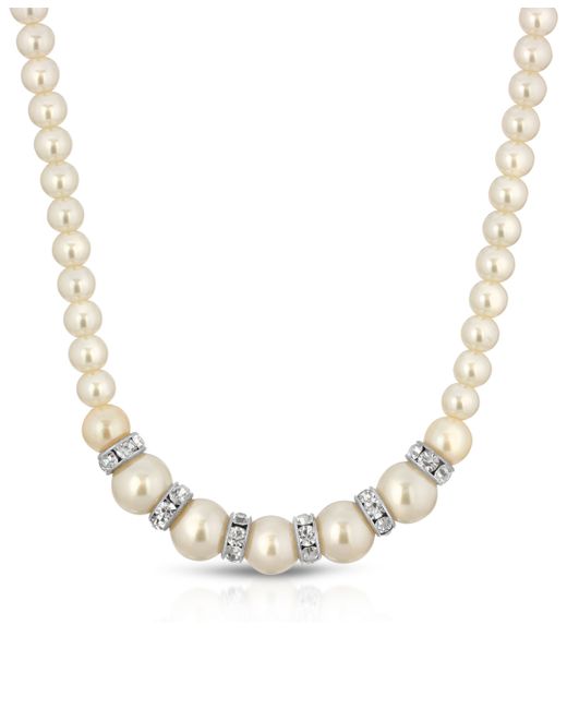 2028 Silver-Tone Graduated Imitation Pearl and Crystal Necklace