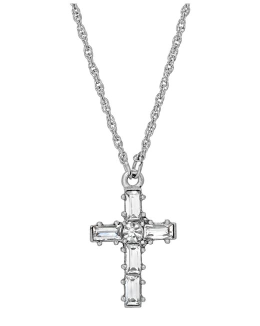 Symbols of Faith Pewter Crystal Small Cross Necklace