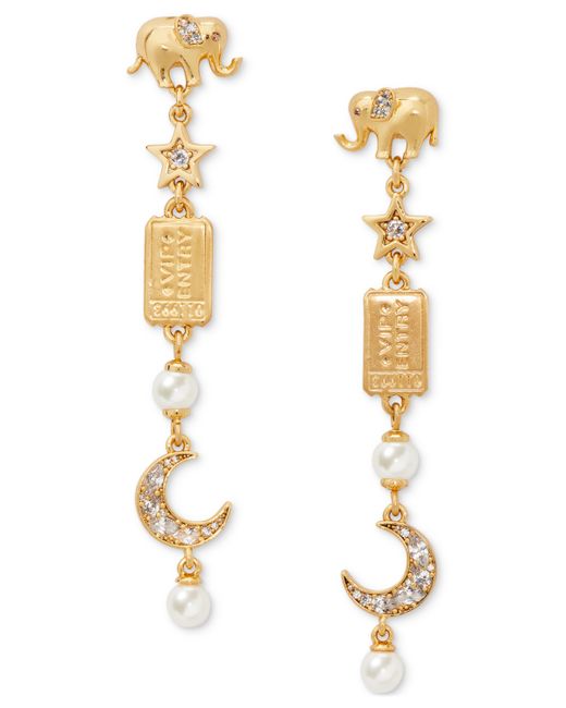 Kate Spade New York Gold-Tone Pave Imitation Pearl Carnival Charm Linear Drop Earrings gold