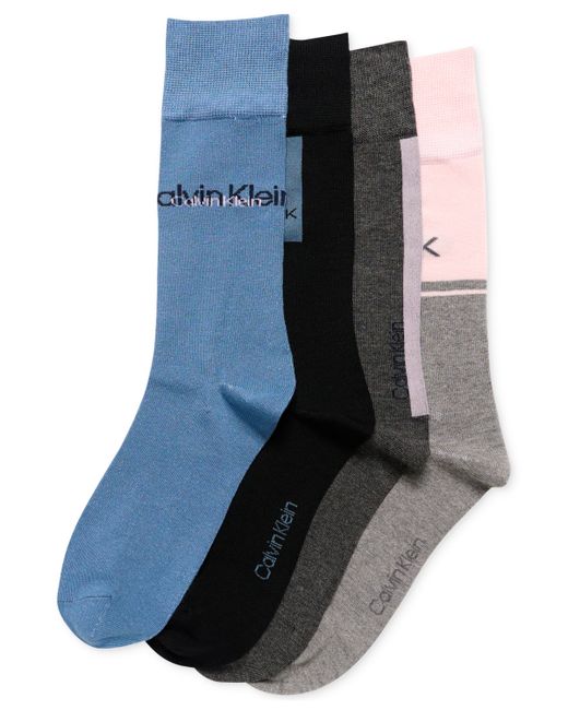 Calvin Klein Crew Length Cushioned Dress Socks Assorted Patterns Pack of 4