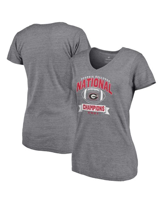 Fanatics Gray Distressed Georgia Bulldogs College Football Playoff 2021 National Champions Reverse Vintage-Like V-Neck T-Shirt Heathered Gra