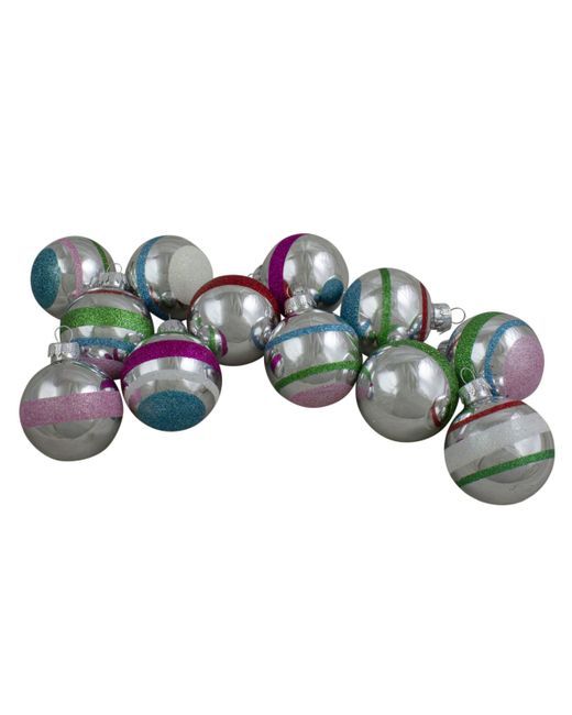 Northlight Count Shiny Glitter Striped Glass Christmas Ball Ornaments
