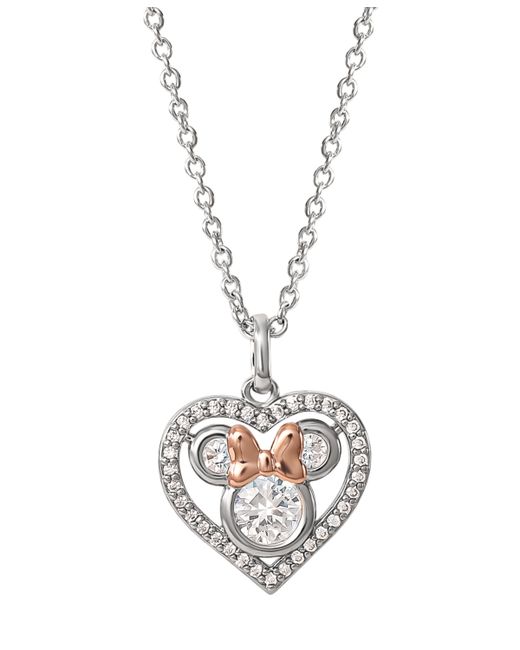 Disney Cubic Zirconia Minnie Mouse Pendant Necklace Sterling 18K Rose Gold-Plate 16 2 extender