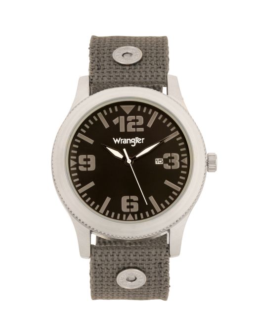 Wrangler Watch 57MM Silver Colored Case with Black Dial Arabic Numerals White Hands Green Nylon Strap Rivets Second Ha