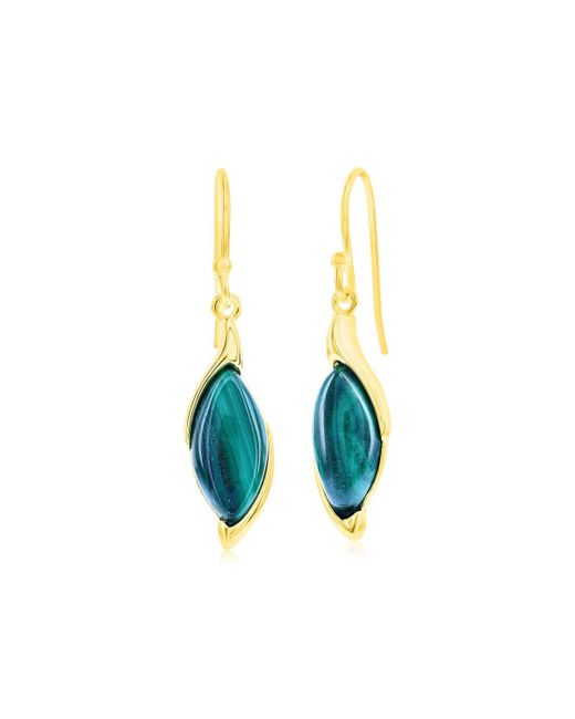 Caribbean Treasures Marquise Malachite Earrings Gold Plated