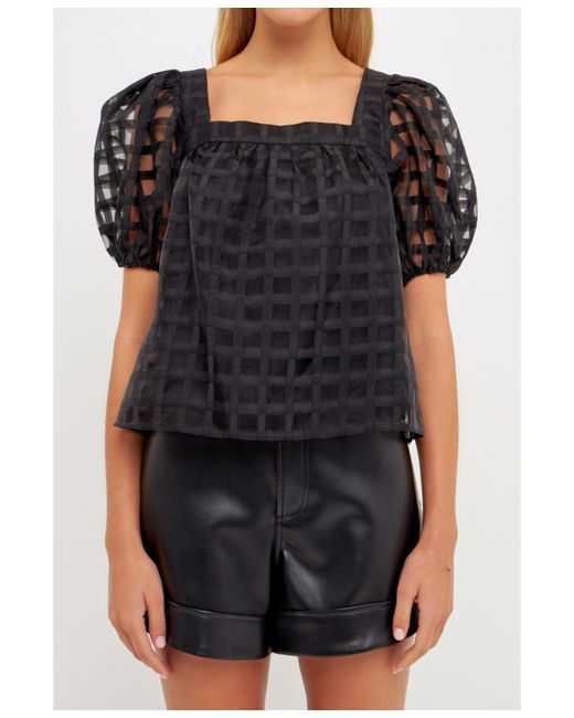 English Factory Organza Gridded Square Neck Crop Top