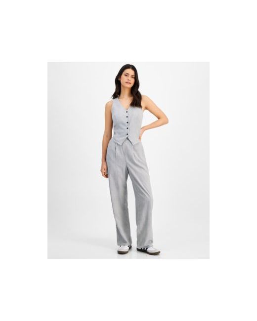 And Now This Now This Striped Button Front Vest Wide Leg Pants