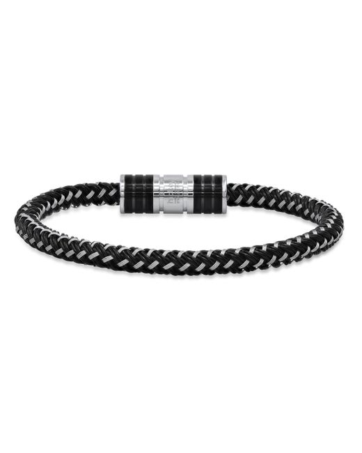 Hickey Freeman hickey by Carbon Fiber Two Tone Stainless Steel and Leather Cord Woven Braided Bracelet