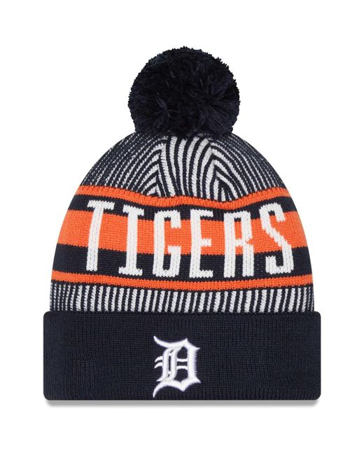 New Era Detroit Tigers Striped Cuffed Knit Hat with Pom