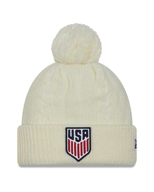 New Era Usmnt Cabled Cuffed Knit Hat with Pom
