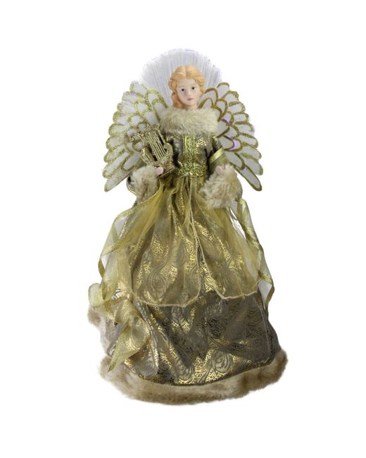 Northlight 16 Lighted Fiber Optic Angel Metallic Gown with Harp Christmas Tree Topper