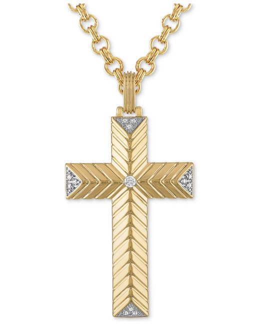 Esquire Men's Jewelry Diamond Textured Cross 22 Pendant Necklace 1/10 ct. t.w. Created for